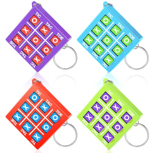 Otuuz 16 Stück Tic Tac Toe Spiel Schlüsselanhänger für Kinder Alter 8-12 Tic Tac Toe Mitbringsel Kunststoff Schlüsselanhänger für Mini Rucksack Geburtstag Jungen Mädchen (Blau, Lila, Rot, Grün) von Otuuz