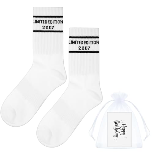 Otuuz 18. Geburtstag Geschenke Set Socken Geburtstagskarte Lustige Geburtstagssocken Geschenkideen Tennissocken für Junge Mädchen Herren Freund Freundin(LIMITED EDITION 2007) von Otuuz