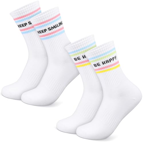 Otuuz 2 Paar Inspirierende Geschenksocken 36-42 Damen Retro Tennissocken Socken Herren Damen Sportsocken Weiß Lange Baumwollsocken Weiss Laufsocken Arbeitssocken Herren Statement Tennis Socken von Otuuz