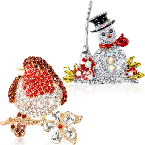 Otuuz 2 Stück 5 x 5 cm Rotkehlchen Brosche und Schneemann Brosche Set Weihnachtsbrosche Weihnachten Anstecknadeln Vogel Anstecknadel für Weihnachten Damen Mädchen Boutique Schmuck Geschenk von Otuuz