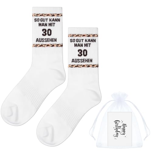 Otuuz 30. Geburtstag Geschenk Set Socken Geburtstagskarte Lustige Tennissocken Geschenkideen Geburtstagssocken für Frau Mann Damen Frauen(Leopard,SO GUT KANN MAN mit 30 AUSSEHEN) von Otuuz