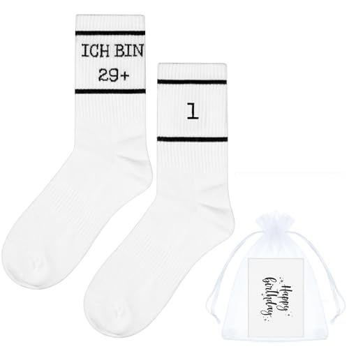Otuuz 30. Geburtstag Geschenk Set Socken Geburtstagskarte Lustige Tennissocken Geschenkideen Geburtstagssocken für Frau Mann Damen Frauen(Schwarz,Ich Bin 29+1) von Otuuz