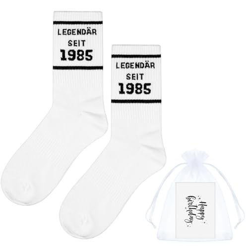 Otuuz 40. Geburtstag Geschenk Set Socken Geburtstagskarte LEGENDÄR SEIT 1985 Tennissocken Lustige Geschenkideen Geburtstagssocken für Frau Mann Damen Papa Mama Frauen von Otuuz