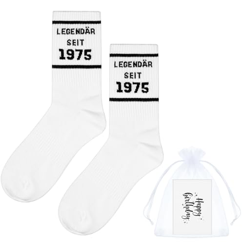 Otuuz 50. Geburtstag Geschenk Set Socken Geburtstagskarte LEGENDÄR SEIT 1975 Tennissocken Lustige Geschenkideen Geburtstagssocken für Frau Mann Damen Papa Mama Frauen von Otuuz