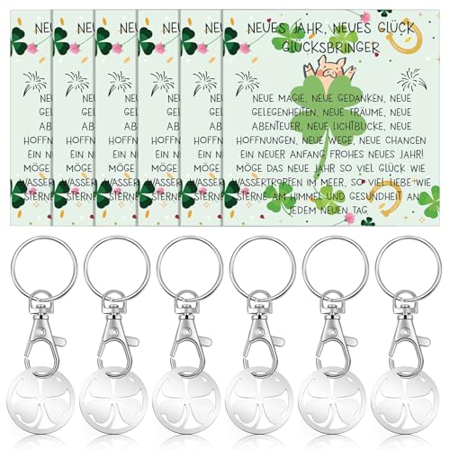 Otuuz 6 Set Glücksgeschenk inklusive 6 Einkaufswag Schlüsselanhänger Enlöser 6 Schweinchen Neujahrskarte 6 Organzabeutel Glücksbringer Glücksschlüsselanhänger für Freunden von Otuuz