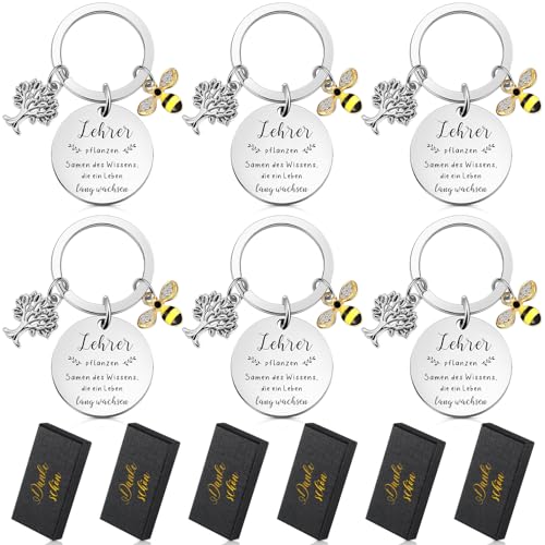 Otuuz 6 Sets Dankeschön Geschenke für Erzieher 6 Danke Lehrer Schlüsselanhänger mit Biene Anänger 6 Schwarze Geschenkboxen Erzieherin Abschiedsgeschenk für Abschluss Abschied Erntedankfest von Otuuz