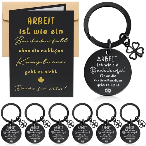 Otuuz 6 Sets Glück Abschiedsgeschenke für Kollegen Kollegin inklusive 6 Kollegen Schlüsselanhänger mit Gravur 6 Kleeblatt Karten und 6 Umschläge Dankeschön Geschenke für Arbeitskollegen Ruhestand von Otuuz