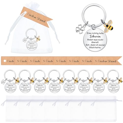 Otuuz 8 Set Bienen Schlüsselanhänger Abschiedsgeschenke für Lehrer Dankeschön Geschenke für Lehrerin Dankeschön Lehrer mit Organzasäckchen und Kraftpapieretikett Geschenke für Lehrertag von Otuuz