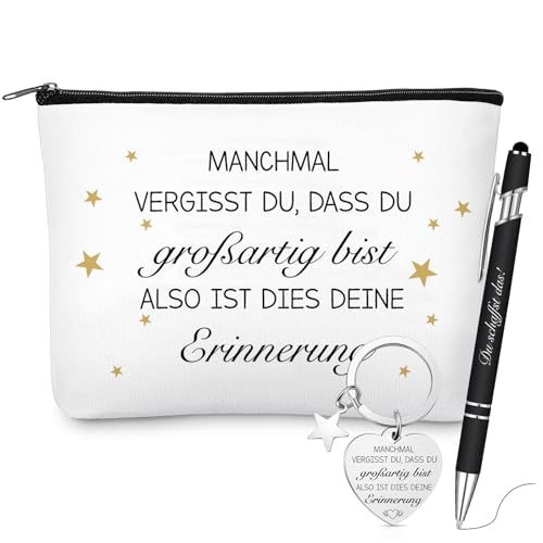 Otuuz Dankesgeschenk Inspirierende Geschenke für Kollegen Erzieherin Abschluss Geschenk Schlüsselanhänger Kosmetiktasche Kugelschreiber für Erntedankfest(Schwarz und Weiß,Fünfzackiger Stern) von Otuuz