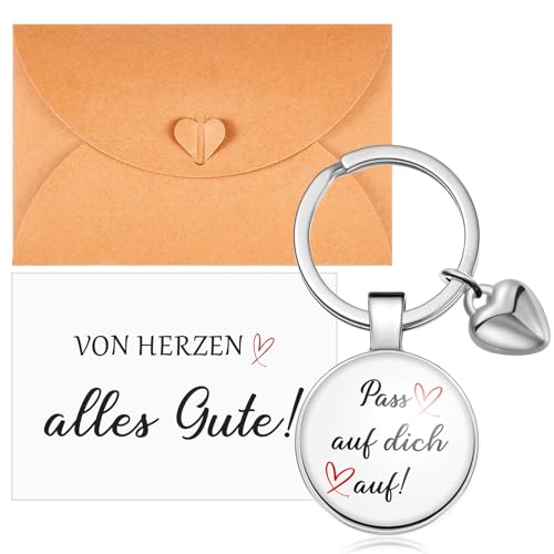 Otuuz Freundschaft Geschenk Set Freunde Pass auf Dich auf Schlüsselanhänger mit Herzanhänger Rund Auto Schlüssel Glücksbringer mit Grußkarte Umschlag Geschenkbox Geschenke für Führerschein Geburtstag von Otuuz