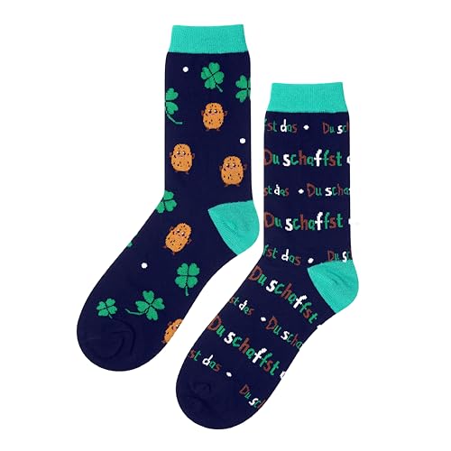 Otuuz Glück Geschenk Set inklusive Du Schaffst Das Glückssocken Lustige Socken Vierblättrig Kleeblatt Postkarte Organzasäckchen Du Schaffst Das Geschenk Glück Glücksbringer(Glückskartoffeln) von Otuuz
