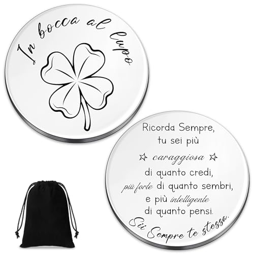 Otuuz Glücksbringer Münze Entscheidungsmünze Geschenkmünze Edelstahlmünzen Kleeblattmünzen mit Schwarzem Samtbeutel Glücksbringer Schlüsselanhänger für Frauen Männer Familie Freunde Patienten von Otuuz