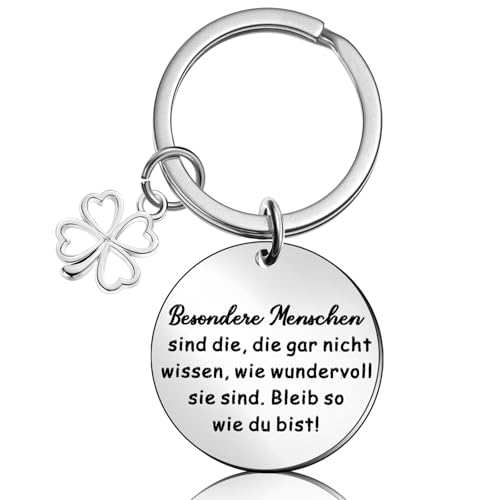 Otuuz Inspirierender Schlüsselanhänger mit Spruch Glücksbringer Besondere Menschen Schlüsselanhänger Bleib so wie du bist Geburtstage Aufmunterung Geschenk für Kollegen Freunde(Kleeblatt Silber) von Otuuz