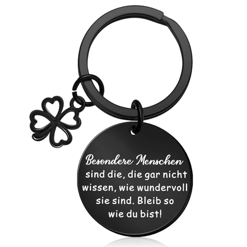 Otuuz Inspirierender Schlüsselanhänger mit Spruch Glücksbringer Besondere Menschen Schlüsselanhänger Bleib so wie du bist Geburtstage Aufmunterung Geschenk für Kollegen Freunde(Kleeblatt Schwarz) von Otuuz