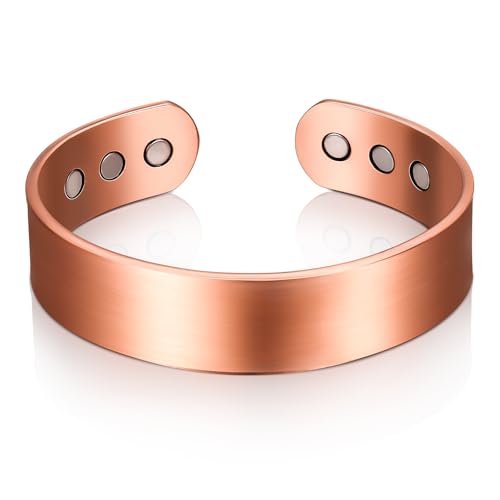 Otuuz Magnetisches Kupferarmband für Herren und Damen Magnetarmband aus Kupfer Armreif Solides Armband mit 6 Magneten Rotes Verstellbares Energien Armband mit Samtbeutel(Bronze,Schlichter Stil) von Otuuz