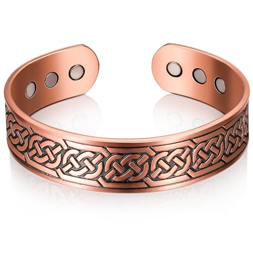 Otuuz Magnetisches Kupferarmband für Herren und Damen Magnetarmband aus Kupfer Armreif Solides Armband mit 6 Magneten Rotes Verstellbares Energien Armband mit Samtbeutel(Bronze,Wikingeraxt) von Otuuz