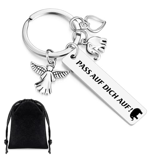 Otuuz Schlüsselanhänger Pass auf Dich Auf Elefant Schutzengel Herz Glücksbringer Schlüsselanhänger Autoschlüsselring Geschenke zum Führerschein Geburtstag Weihnachten Abschiedsgeschenk von Otuuz