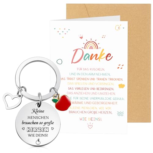 Otuuz Kindergarten Abschiedsgeschenke Schlüsselanhänger für Lehrerin mit Herz + Danke Karte mit Umschläge Dankeschön Geschenke für Beste Lehrerin Erzieherin Geschenkidee zum Abschluss Kita Grundschule von Otuuz