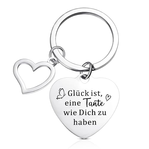 Otuuz Tante Schlüsselanhänger Geschenke Herz Beste Tante Schlüsselanhänger mit Gravur Dankesgeschenke zum Weihnachten Muttertag Geburtstag Geschenkideen von Otuuz