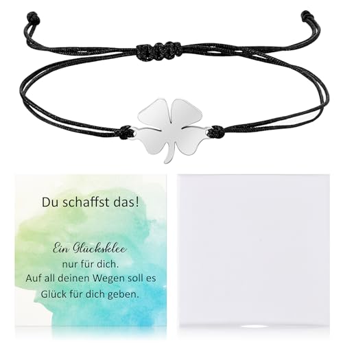 Otuuz Vierblättriges Kleeblatt Armband Glücksarmband mit Grußkarte und Geschenkbox Glücksbringer Armband Kleeblatt Armkette Freundschaftsarmband Muttertagsgeschenk Prüfung Glücksbringer für Damen von Otuuz