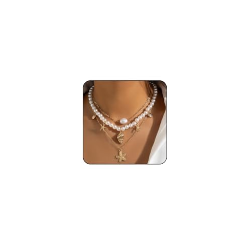 Goldfarbene Muschel-Halskette, geschichteter Seestern-Anhänger, Halskette für Damen, Boho, Gold-Muschel-Halskette mit Perlen, Strand-Halsketten für Frauen, Ozean-Halskette, Muschelschmuck für Frauen Goldfarbene Muschel-Halskette, geschichteter Seestern-Anhänger, Halskette für Damen, Boho, Gold-Muschel-Halskette mit Perlen, Strand-Halsketten für Frauen, Ozean-Halskette, Muschelschmuck für Frauen von Otxas