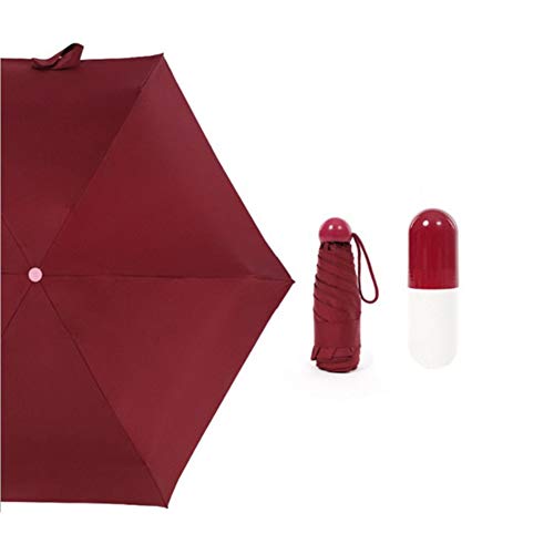 OuLi Store® Mini Regenschirm Taschenschirm mit Kapsel-Design Hülle Faltbar Ultralight 210T, Leicht Klein Automatisch Anti-UV Sonnenschirm, Reiseschirm für Frauen Männer und Kinder (Rot) von OuLi Store