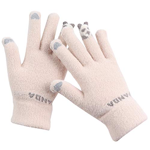 OuLi Store®Herbst Winter Warme Woll-Touchscreen-Handschuhe Frauen Männer Fünf Finger Plaid Handschuhe Frauen Schöne magische Handgelenkhandschuhe (Panda-Beige) von OuLi Store