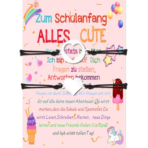 2 Stück 2024 Einschulung Mädchen Junge Geschenk, Schulkind Schulanfang Geschenk, Mutter Tochter Armband Geschenk, Tochter Von Mama Schulkind Geschenk Erster Schultag Schulanfang Mädchen Junge von OuMaiFeng