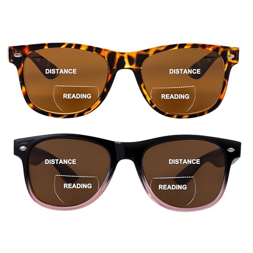 OuShiun 2er-Pack Bifokale Lese Sonnenbrillen Outdoor Sonnen Lesebrillen Sonnenbrillenleser UV400-Schutz für Damen und Herren(Schildkröte+Schwarz und Rosa +3.0) von OuShiun