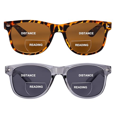 OuShiun 2er-Pack Bifokale Lese Sonnenbrillen Outdoor Sonnen Lesebrillen Sonnenbrillenleser UV400-Schutz für Damen und Herren(Schildkröte+Transparentes Grau +1.5) von OuShiun
