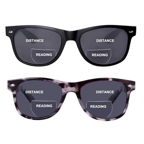OuShiun 2er-Pack Bifokale Lese Sonnenbrillen Outdoor Sonnen Lesebrillen Sonnenbrillenleser UV400-Schutz für Damen und Herren(Schwarz+Schwarze Schildkröte +2.5) von OuShiun