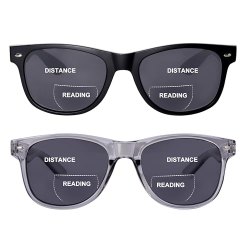 OuShiun 2er-Pack Bifokale Lese Sonnenbrillen Outdoor Sonnen Lesebrillen Sonnenbrillenleser UV400-Schutz für Damen und Herren(Schwarz+Transparentes Grau +2.5) von OuShiun