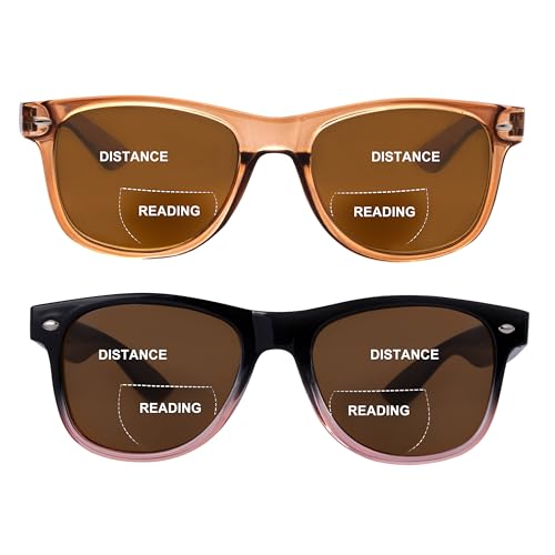 OuShiun 2er-Pack Unsichtbare Bifokale Lese Sonnenbrillen, Outdoor Sonnen Lesebrillen, Sonnenbrillenleser UV400-Schutz für Damen und Herren(Braun+Schwarz und Rosa +3.5) von OuShiun
