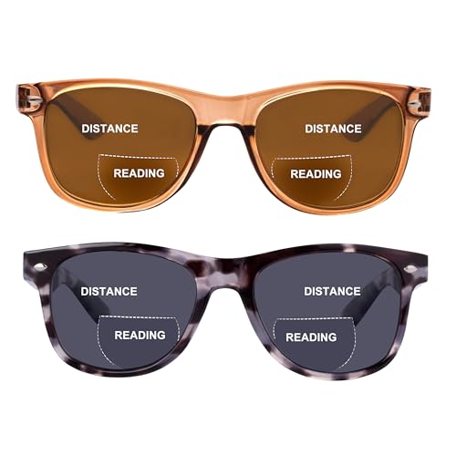 OuShiun 2er-Pack Unsichtbare Bifokale Lese Sonnenbrillen, Outdoor Sonnen Lesebrillen, Sonnenbrillenleser UV400-Schutz für Damen und Herren(Braun+Schwarze Schildkröte +1.0) von OuShiun