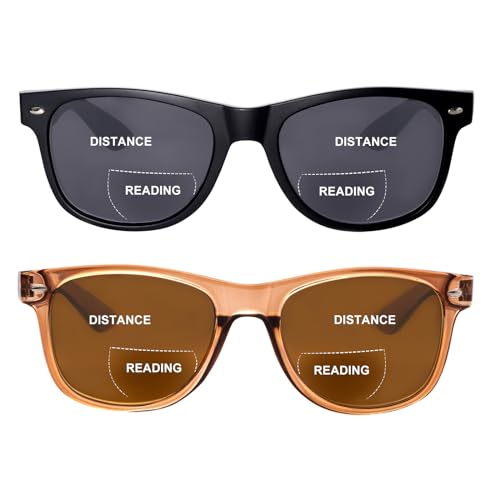 OuShiun 2er-Pack Unsichtbare Bifokale Lese Sonnenbrillen, Outdoor Sonnen Lesebrillen, Sonnenbrillenleser UV400-Schutz für Damen und Herren(Schwarz+Braun +3.5) von OuShiun