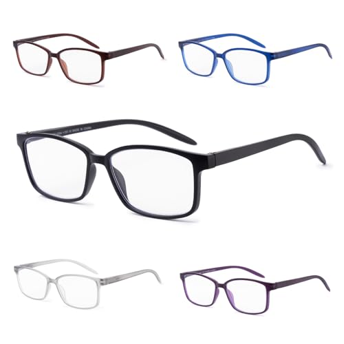 OuShiun 5er Pack Lesebrillen für Männer Frauen Blaulichtblockierende Federscharnier-Computerleser für Anti-Augenbelastung/UV/Blendung (rechteckig, 1.0) von OuShiun