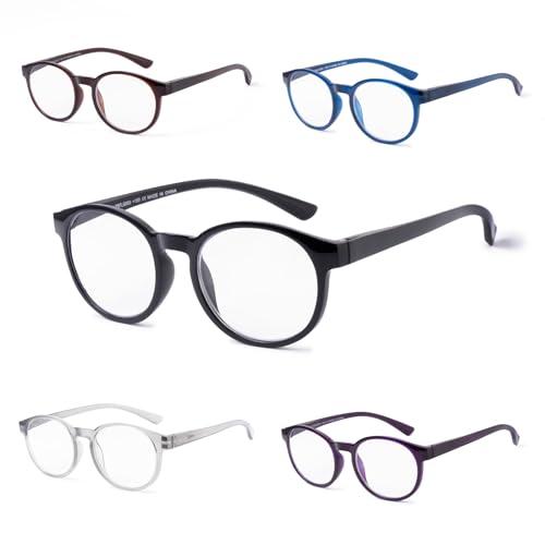 OuShiun 5 Pack Lesebrille Blaulichtfilter Herren Damen Computer Brillen TR90 Anti Rays Lesehilfe für Männer Frauen Leser Federscharniere (Rund, 2.0) von OuShiun