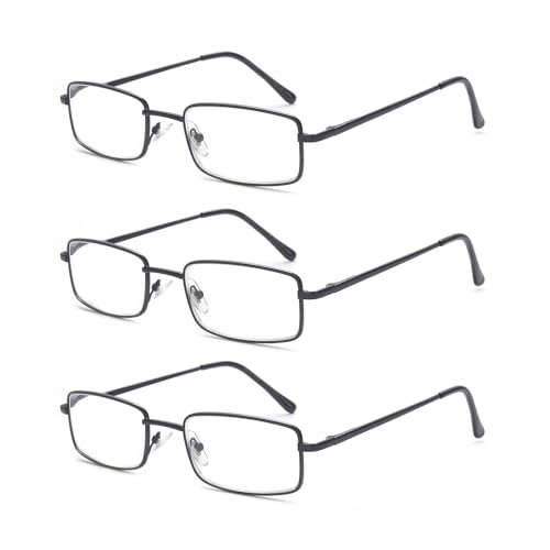 OuShiun Blaulichtfilter Lesebrille Herren Computer Brillen Anti Rays 3er-Pack Metall Rahmen für Männer Leser (Schwarz, 4,0) von OuShiun