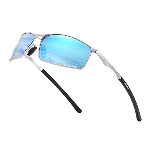 OuShiun Herren Sportbrille Polarisierte Sonnenbrille für Outdoor Metallrahmen UV Schutz Fahren Angeln Radfahren Laufen Fahrer Brille (Blau) von OuShiun