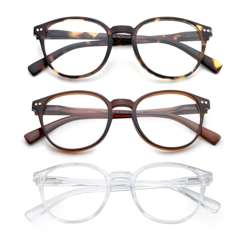 OuShiun Lesebrille Blaues Licht Blocking, Frühling Scharniere Runde Gläser für Männer Frauen Leichter Rahmen/Anti Blendung/Anti Eyestrain (Schildkröte/Braun/Klar,0.0) von OuShiun