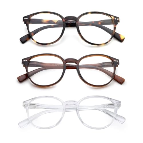 OuShiun Lesebrille Blaues Licht Blocking, Frühling Scharniere Runde Gläser für Männer Frauen Leichter Rahmen/Anti Blendung/Anti Eyestrain (Schildkröte/Braun/Klar,1.0) von OuShiun