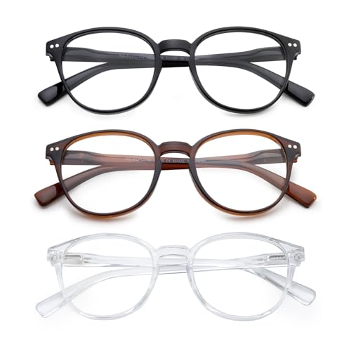 OuShiun Lesebrille Blaues Licht Blocking, Frühling Scharniere Runde Gläser für Männer Frauen Leichter Rahmen/Anti Blendung/Anti Eyestrain (Schwarz/Braun/Klar,0.0) von OuShiun