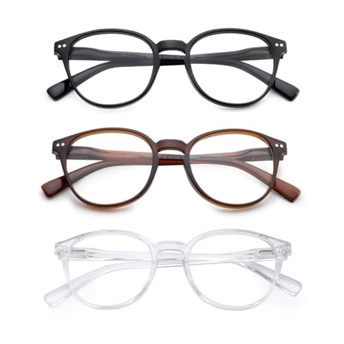 OuShiun Lesebrille Blaues Licht Blocking, Frühling Scharniere Runde Gläser für Männer Frauen Leichter Rahmen/Anti Blendung/Anti Eyestrain (Schwarz/Braun/Klar,2.0) von OuShiun
