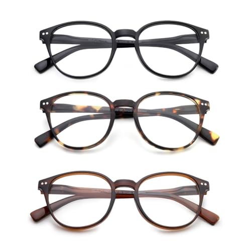 OuShiun Lesebrille Blaues Licht Blocking, Frühling Scharniere Runde Gläser für Männer Frauen Leichter Rahmen/Anti Blendung/Anti Eyestrain (Schwarz/Schildkröte/Braun,1.0) von OuShiun