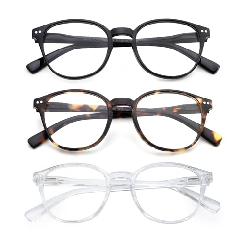 OuShiun Lesebrille Blaues Licht Blocking, Frühling Scharniere Runde Gläser für Männer Frauen Leichter Rahmen/Anti Blendung/Anti Eyestrain (Schwarz/Schildkröte/Klar,0.0) von OuShiun