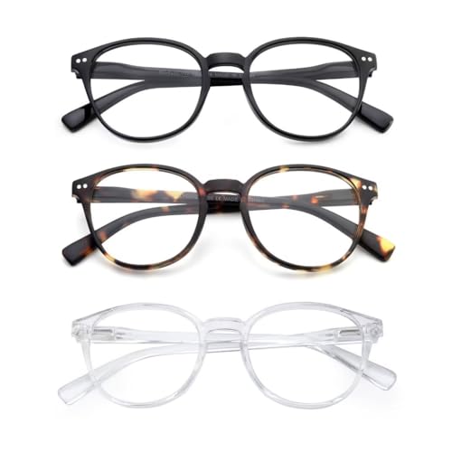 OuShiun Lesebrille Blaues Licht Blocking, Frühling Scharniere Runde Gläser für Männer Frauen Leichter Rahmen/Anti Blendung/Anti Eyestrain (Schwarz/Schildkröte/Klar,2.5) von OuShiun