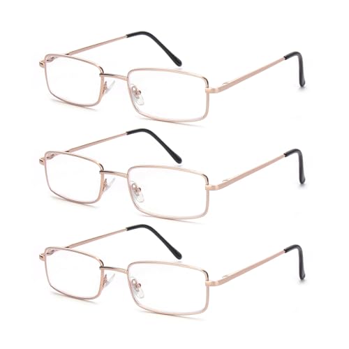 OuShiun Lesebrille für Herren Blaulichtblockierende Metallrahmen Computerlesegeräte Anti-Augenbelastung/UV/Blendung(Gold,4,0) von OuShiun