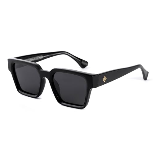 OuShiun Sonnenbrille für Herren, UV400-Schutz, blendfrei, Unisex, klassischer rechteckiger Rahmen, für Reisen, Fahren, Angeln, Hellschwarz von OuShiun