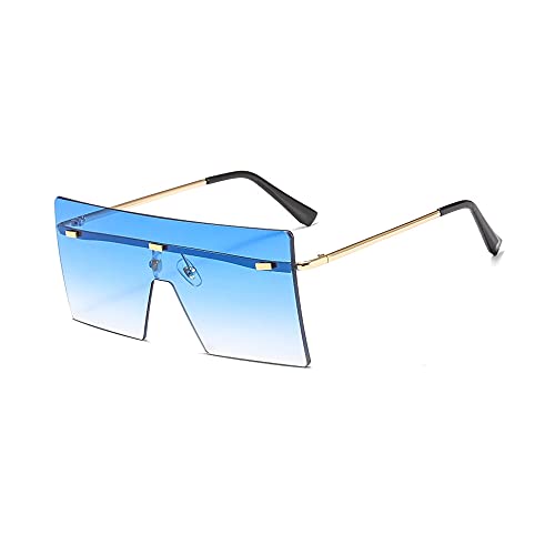 OuShiun Square Oversized Randlose Sonnenbrille Retro Fashion Flat Top Big Shades Für Damen Herren UV Schutz (Blau) von OuShiun