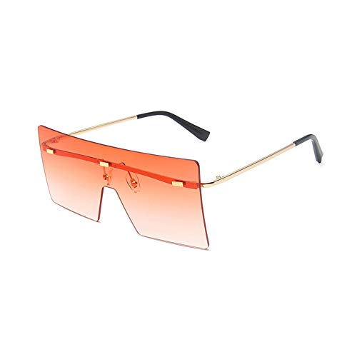 OuShiun Square Oversized Randlose Sonnenbrille Retro Fashion Flat Top Big Shades Für Damen Herren UV Schutz (Orange) von OuShiun